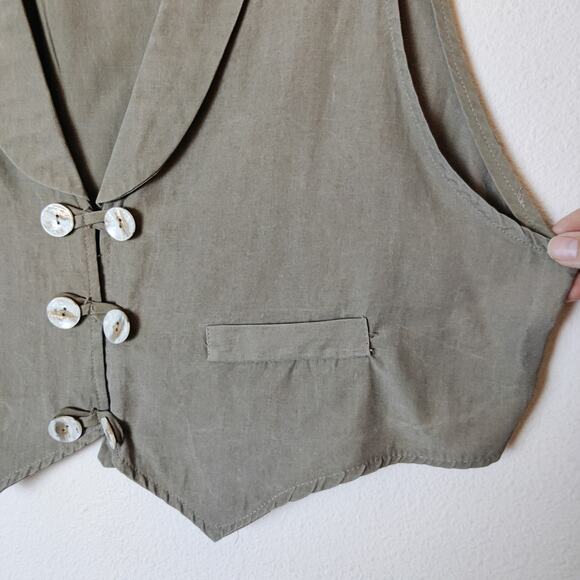 Vtg B.G.B. Taupe Double Breasted Vest Waistcoat 16 Minimalist Eclectic Grandpa - Picture 5 of 11